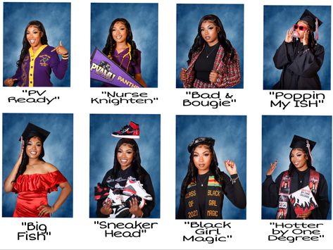 Yearbook style as a graduation photoshoot with PV University purple & yellow colors, red & black plaid 2 piece blazer & skirt from Shein, purple nurse outfit, red dress. Every picture holds a different look to represent the melanin young lady as a grad!!! Yearbook Themes Photoshoot, Graduation Yearbook, Yearbook Photoshoot, Yearbook Themes, Graduation Photoshoot, Graduation Pictures, Yearbook, First Class, Sneakers Black