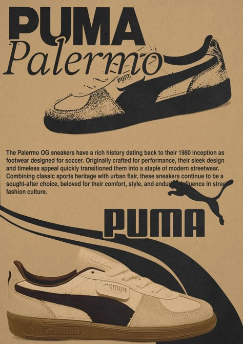 Puma Aesthetic Wallpaper, Puma Poster Design, Puma Palermo Vintage, Puma Poster, Palermo Puma, Vampire Shoes, Puma Aesthetic, Puma Ad, Sneaker Ads