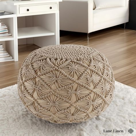 #pouf Macrame Ottoman, Floor Ottoman, Knitted Ottoman, Bean Bag Ottoman, Bean Bag Filling, Macrame Chairs, Living Room Floor, Ottoman Pouf, Floor Pouf