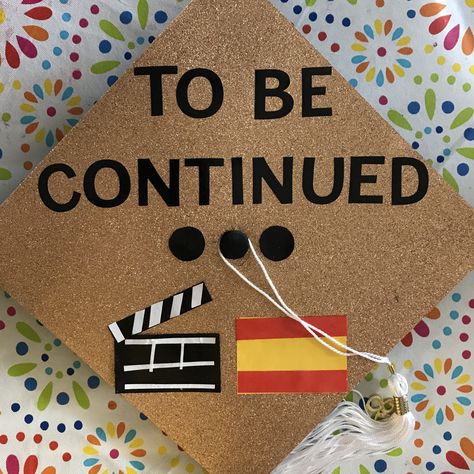 A Radio-TV-Film major with a Spanish minor. Coming soon to a grad school near you ‍ | grad cap | film graduation cap | tv graduation cap | graduation cap decorations | graduation cap ideas | movie graduation cap | film major cap | Spanish major cap | Movie Graduation Cap, Film Major, Diy Grad Cap, Graduation Cap Ideas, College Grad Cap Ideas, Graduation Pic Ideas, Cap Graduation, High School Graduation Cap, Movie Decor