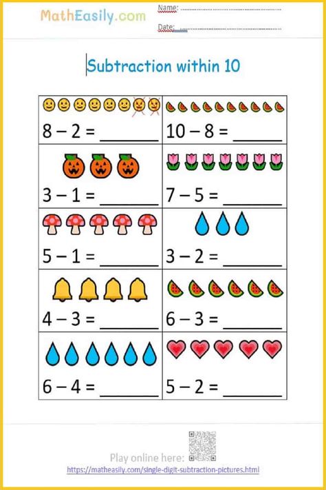 Counting Back Subtraction First Grade, Subtraction Worksheets Grade 1, Exam Encouragement, Subtraction Worksheets For Kindergarten, Kindergarten Subtraction, Decimals Addition, Math Subtraction Worksheets, Number Words Worksheets, Subtraction Within 10