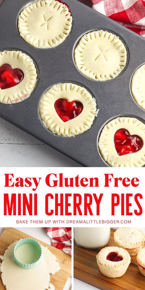 Going gluten free doesn't mean missing out on your favorite treats... Get this fabulous gluten free cherry pie recipe that will take you back!  #glutenfreebaking #glutenfreerecipe #glutenfreepie #cherrypie #valentinesdayrecipe #gfbaking #gfrecipe Gluten Free Mini Pies, Gluten Free Cherry Pie, Gluten Free Pies Recipes, Gluten Free Valentines, Mini Cherry Pies, Gluten Free Apple Pie, King Arthur Gluten Free, Cherry Pies, Gluten Free Pumpkin Pie