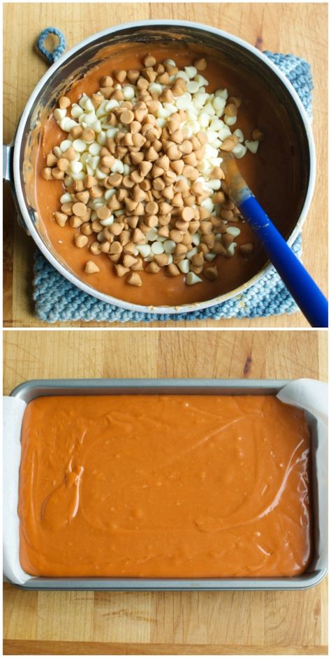 Butterfinger Fudge Recipe, Candy Corn Fudge Recipe, Butterfinger Fudge, Christmas Fudge Recipes Easy, Butterfinger Recipes, Candy Corn Recipe, Peanut Butter White Chocolate, Christmas Fudge, Fudge Recipes Easy