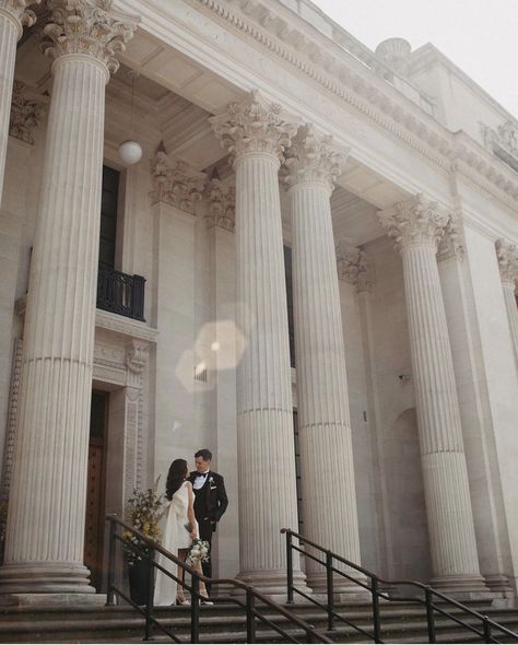 Courthouse Steps Wedding Photos, The Old Marylebone Town Hall, Old Marleybone Town Hall Wedding, Town Hall Wedding Photos, Town Hall Wedding Dress, Brutal Intentions, Elope Photos, Courthouse Wedding Aesthetic, Civil Wedding Photography