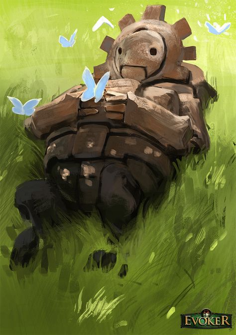 Stonegolem by SandroRybak.deviantart.com on @DeviantArt A Drawing, Cartoon Character, Butterflies, Stone, Art