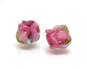 Rose Beads, Lampwork Bead Jewelry, Pastel Beads, Beads Flower, Lampwork Jewelry, Porcelain Earrings, Easter Floral, Pink Wine, Handmade Lampwork Bead