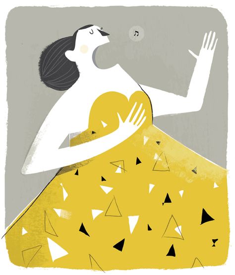 La chanteuse d'opéra by Marie Mainguy, via Behance Theater Illustration, Theatre Illustration, A Night At The Opera, Office Artwork, Opera Singer, Characters Design, Student Project, Editorial Illustration, Wallpaper Ideas