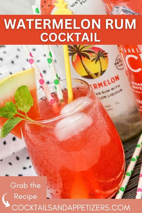 Malibu Watermelon Rum drink is a fruit cocktail perfect for a hot summer day. Combine Sparkling Ice and Watermelon Rum for a pretty drink. Garnish with mint leaves and a watermelon slice. Easy signature drink for bridal showers, parties and happy hours anytime! Rum Watermelon, Malibu Mixed Drinks, Cocktails With Malibu Rum, Watermelon Tequila, Watermelon Splash, Malibu Rum Drinks, Malibu Cocktails, Rum Drinks Recipes, Peach Whiskey