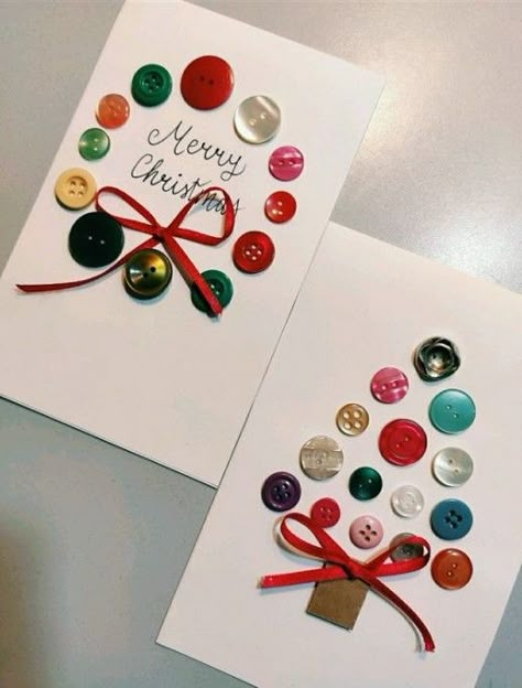 Buttons Christmas Tree, Cards With Buttons Handmade, Pictures Made With Buttons, Christmas Tree With Buttons, Christmas Craft With Buttons, Christmas Tags With Buttons, Christmas Cards Buttons, Christmas Cards With Buttons, Diy Christmas Cards Handmade Kids