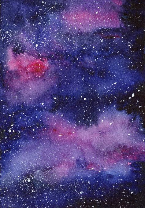 Galaxy Nebula, Sky Stars, Watercolor Galaxy, Purple Sky, Night Sky, Watercolor Painting, Pink Purple, Stars, Purple