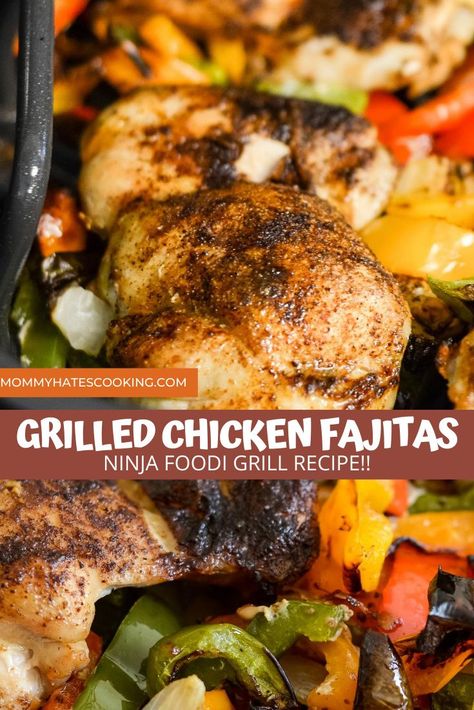 These Grilled Chicken Fajitas are made with the Ninja Foodi Grill in less than 30 minutes, the perfect easy go-to meal that's naturally gluten-free too! Fajita Bar, Homemade Fajitas, Indoor Grill Recipes, Grilled Chicken Fajitas, Ninja Foodi Grill, Ninja Grill, Ninja Cooking System Recipes, Chicken Fajita Recipe, Ninja Recipes