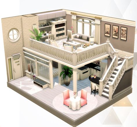 Sims 4 Loft, Casas The Sims Freeplay, Sims 4 Houses Layout, Lotes The Sims 4, Sims 4 House, 3 Aesthetic, Sims Freeplay Houses, Aesthetic House, Sims 4 House Plans