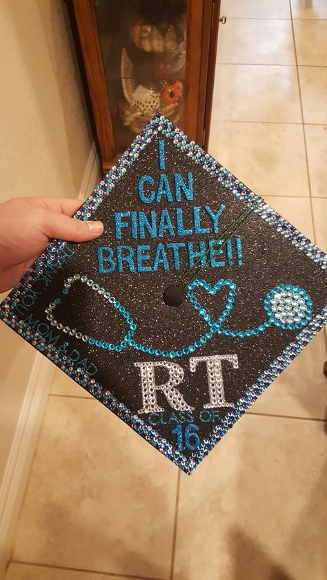 Respiratory Therapy Graduation Cap Ideas, Just Getting Started Graduation Cap, Graduation Cap Designs Respiratory Therapy, Graduation Cap Designs Respiratory, Graduation Cap Designs Rad Tech, Rt Graduation Party, Respiratory Cap Decoration, Radiography Graduation Cap, Respiratory Therapy Graduation Pictures