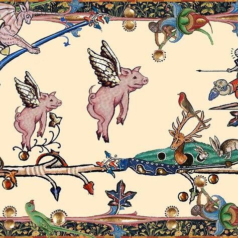 WEIRD MEDIEVAL BESTIARY,FLYING PIGS ,UNICORN AND KILLER RABBIT #pigs #animals #medieval #bestiary #digitalart #vintage #rabbits #monkeys #unicorn #miniatures #fantasy #humor #humour Rabbit Collage, Unicorn Alphabet, Medieval Bestiary, Medieval Horse, Medieval Artwork, Flying Bats, Medieval Aesthetic, Medieval Paintings, Medieval Tapestry