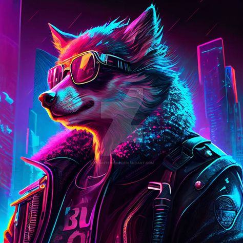 City Digital Art, Cyberpunk Aesthetics, Horror Cartoon, Cyberpunk Aesthetic, Cute Fantasy Creatures, Cyberpunk Style, Fox Art, The Wolf, Night City