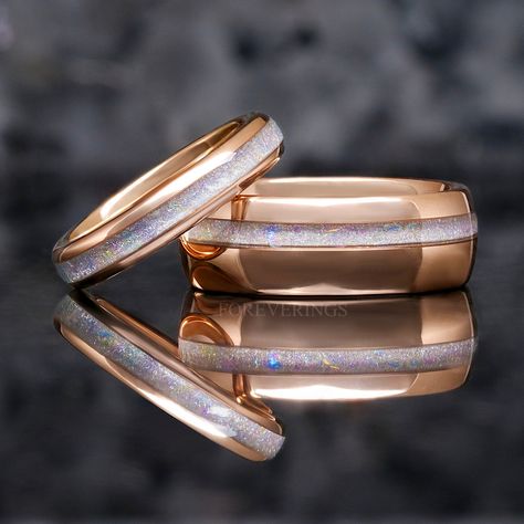 Gold Tungsten Wedding Bands, Rose Gold Tungsten Ring, Ring Engraving, Rose Gold Ring Set, Couples Ring, Galaxy Ring, Rose Gold Tungsten, Ring Matching, Tungsten Wedding Band