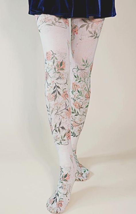 Sheer Socks, Colored Tights, Printed Tights, Floral Print Design, Patterned Tights, Over The Knee Socks, Printed Art, Socks And Tights, Animal Fashion