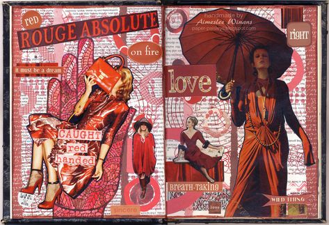 RED SPREAD | Gluebook color-themed spread using handmade, sc… | Flickr Red Art Journal Page, Art Journal Layout Ideas, Red Scrapbook Ideas, Red Sketchbook Page, Art Journal Spreads, Red Velvet Cake Dessert, Art Portfolio Themes, Journal Moodboard, Red Sketchbook