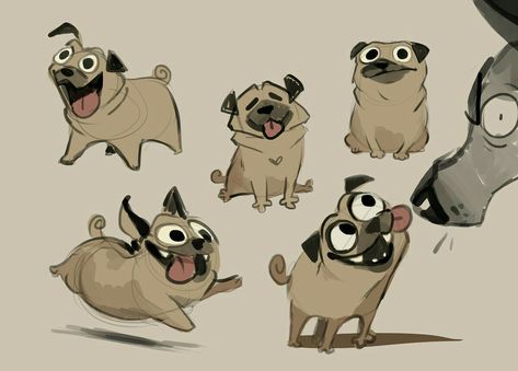 Cartoon Dog Drawing Character Design, Pug Dog Illustration, Pug Drawing Sketches, Cartoon Dogs Character Design, Pug Art Illustration, Mythological Creatures Art, Pug Dog Drawing, Character Design Dog, Pugs Drawing