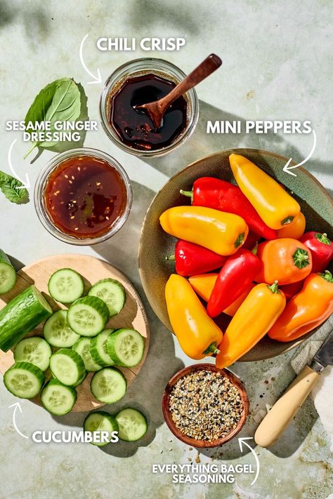 Viral TikTok Cucumber and Bell Pepper Salad Recipe | Healthy Little Peach Pepper Salad Recipes, Tiktok Cucumber, Veggie Recipes Easy, Healthy Little Peach, Recipe Cucumber, Sweet Pepper Recipes, Bell Pepper Salad, Pepper Salad, Salad Recipes Healthy Easy