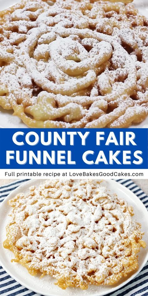 You don't need to wait for the county fair to enjoy a delicious Funnel Cake! This easy-to-make recipe can be enjoyed in just a few minutes! How Do You Make Funnel Cake, Final Cake Recipe, Funnel Cakes Recipe Easy, Easy Funnel Cakes, Making Funnel Cakes At Home, Easy Fried Dessert Recipes, Funnel Cake Recipe Videos, Funnel Cake Batter Recipe, Diy Funnel Cake Recipe