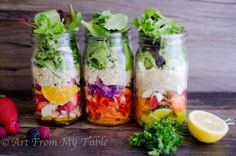 One Hour Dinner Rolls, Mason Jar Salads, Balsamic Vinaigrette Recipe, Jar Salads, Green Salad Recipes, Salad Mixed Greens, Salad Recipes Video, Mason Jar Salad, Quinoa Salad Recipes