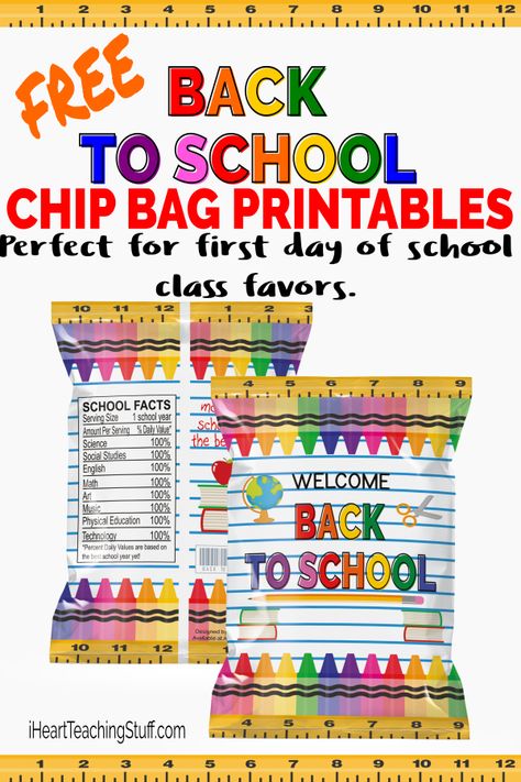 Free Back to School Favor Chip Bag Printable - I Heart Teaching Stuff Class Introduction, Back To School Gifts For Kids, Custom Chip Bags, Back To School Gifts For Teachers, Off To College, Back To School Bags, Back To School Night, Back To School Crafts, Back To School Party