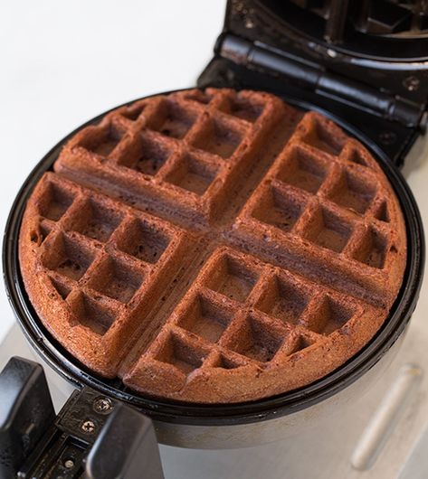 Chocolate Cake Mix Waffles (only 4 Ingredients) - Cooking Classy Cake Mix Waffles, Chocolate Waffle Recipe, Waffle Mix Recipes, Belgian Waffles Recipe, Waffle Iron Recipes, Waffle Ingredients, Waffle Maker Recipes, Fluffy Waffles, Waffles Easy