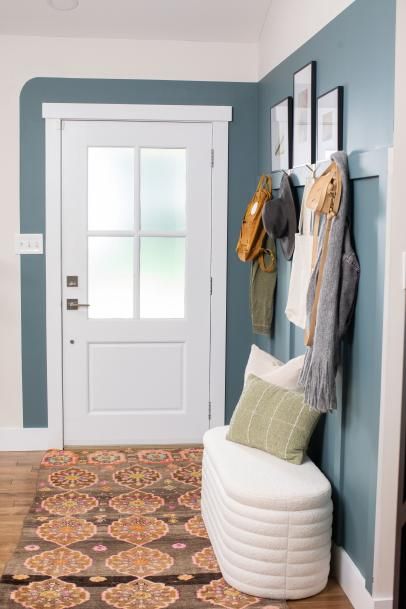 Makeover a Boring Entryway With Blue Paint Windy City Rehab, Bold Accent Wall, Foyer Colors, Entryway Paint, Blue Entryway, Black Chalkboard Paint, Sherwin Williams Paint, Blue Wall Colors, Grass Roof