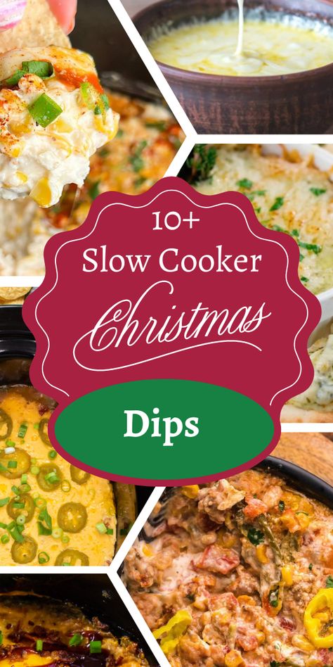 10 Slow Cooker Christmas Dips Holiday Crockpot Dips, Warm Dips Crockpot, Crockpot Dips For Parties, Ranch Chicken Dip, Holiday Crockpot, Christmas Dips, Crockpot Dips, Slow Cooker Dip Recipes, Jalapeno Corn Dip