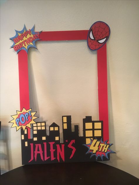 spider-man photo booth prop frame Spiderman Simple Decoration, Diy Spiderman Backdrop, Marvel Photo Booth, Spiderman Birthday Decorations Ideas, Spider Man Party Decoration, Spiderman Centerpiece Ideas Diy, Spiderman Birthday Party Decorations Diy Free Printable, Spiderman Party Decor, Diy Spider Man Decorations