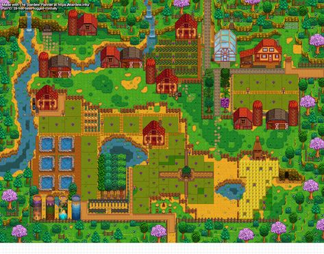 Stardew Valley Farm Layout Beginner, Layouts Bloxburg, Stardew Ideas, Stardew Farms, Stardew Valley Layout, Stardew Valley Tips, Stardew Valley Farms, Farm Layout, Ranch Farm