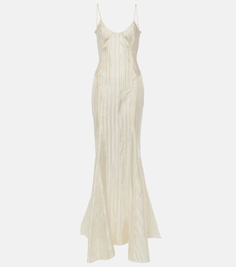 Find Attico Striped Satin Slip Dress on Editorialist. Material: 53% acetate, 47% viscose. Care instructions: do not wash. Made in Italy. Designer color name: Light Grey/ Black . Closure: zipped side, hook fastening. Victoria Beckham Dress, White Slip Dress, The Attico, Fantasy Gowns, Satin Slip, Satin Slip Dress, Silver Dress, Style Maxi Dress, Cinched Waist