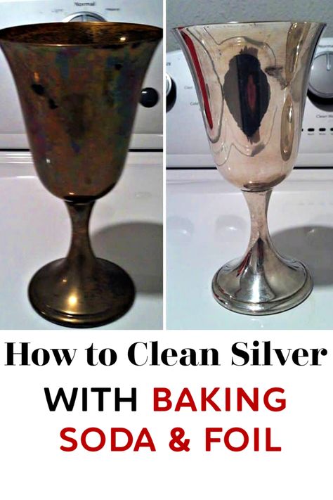 Think you need some heavy silver cleaner to shine your silver? Think again! Use this incredibly simple method to learn how to clean silver with baking soda and aluminum foil! And yes! It works! #cleaning #cleaninghacks #cleaningtips #lifehacks #hacks #greenliving #greenhome #silver Natural Odor Remover, Cleaning Tarnished Silver, Baking Soda Health, Cleaning Silver, Baking Soda On Carpet, Homemade Cleaners Recipes, Dusting Spray, Baking Powder Uses, Baking Soda Cleaning