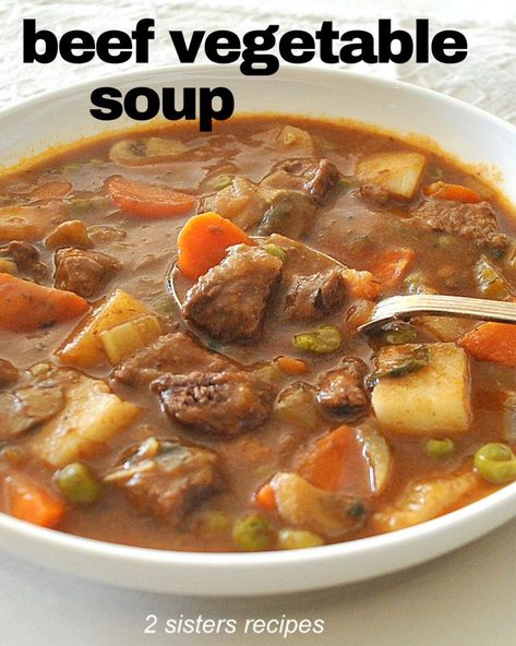 Beef Vegetable Soup Without Tomatoes, Vegetable Beef Soup No Tomato, Crockpot Vegetable Beef Soup Slow Cooker Easy Recipes, Vegetable Soup With Beef Tips, Veggie Soup With Stew Meat, Thick Vegetable Beef Soup, Beef Tomato Soup Recipes, Beef Stock Soups, Quick Beef Soup Recipes