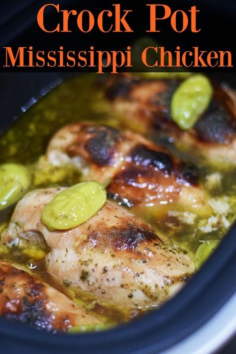 Crock Pot Mississippi Chicken - take 5 simple ingredients throw them in the slow cooker and forget until you are ready to serve.  Results = The juiciest, most tender chicken, perfect for a home cooked chicken dinner or even the most delicious sandwiches your whole family will love. #CrockPotChicken #MississippiChicken #ChickenSandwich #Chicken Crock Pot Mississippi Chicken, Mississippi Chicken, Magical Slow Cooker, Cheddar Chicken, Crockpot Cooking, Cooking Dishes, P90x, Slow Cooked Meals, Crockpot Dishes