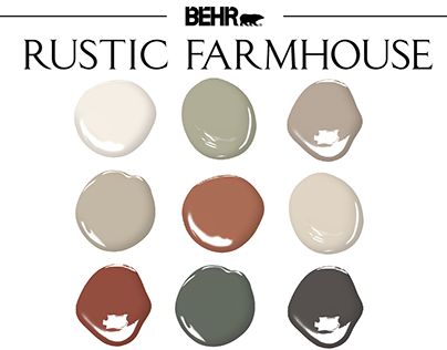 Modern Rustic Paint Colors, Farmhouse Paint Palette, Rustic Paint Colors, Rustic Color Schemes, Farmhouse Color Palette, Rustic Paint, Rustic Color Palettes, Paint Guide, Behr Colors