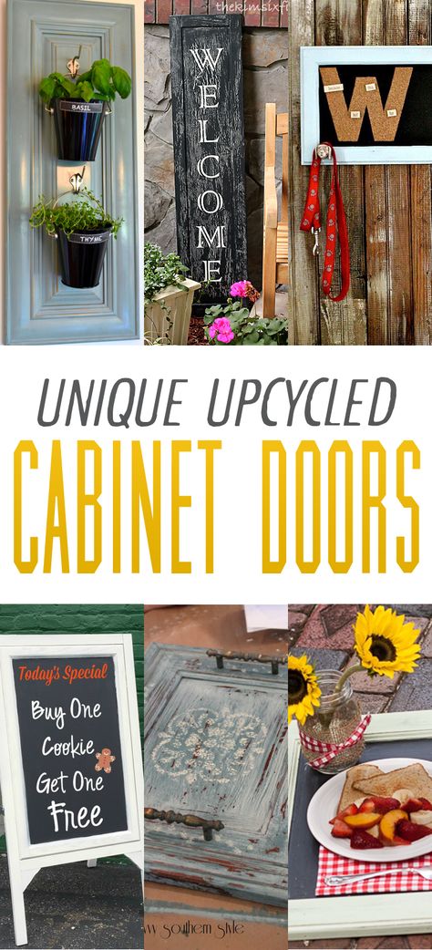 Unique Upcycled Cabinet Doors - The Cottage Market Cabinet Doors Diy Projects, Cabinet Doors Repurposed Diy, Cabinet Door Crafts, Cabinet Door Ideas, Upcycled Cabinet, Cabinet Doors Repurposed, Recycled Door, Diy Cabinet Doors, Old Cabinet Doors