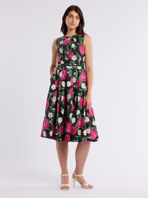 Peony Dress, Sleeveless Black Dress, Review Australia, Box Pleat Skirt, Pink Floral Print, Review Dresses, Monogram Styles, Black Sleeveless Dress, Dress Cotton