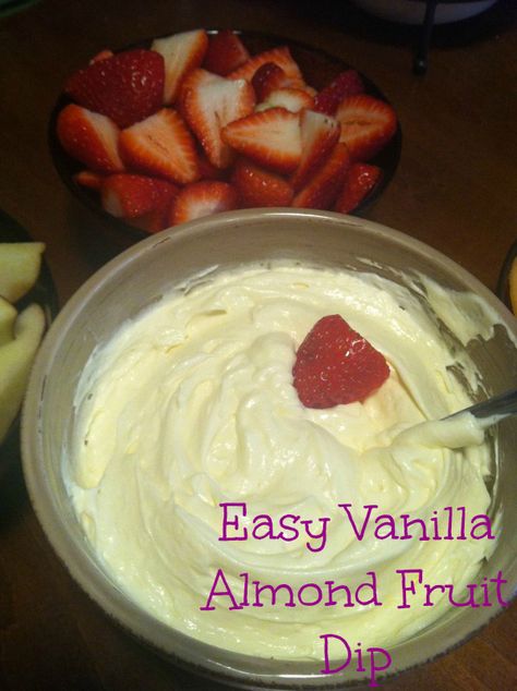 This is a great change up to all the hearty and filling apps and desserts you'll be having at holiday parties. This dip is simple, addictive, and light. I can eat it by the spoonful. Easy Vanilla Almond Fruit Dip. #recipe #appetizer #fruitdip Fruit Dips, Weight Watcher Desserts, Almond Fruit, Fruit Dips Recipes, Sweet Dips, Almond Extract, Fruit Dip, Shower Food, Snacks Für Party