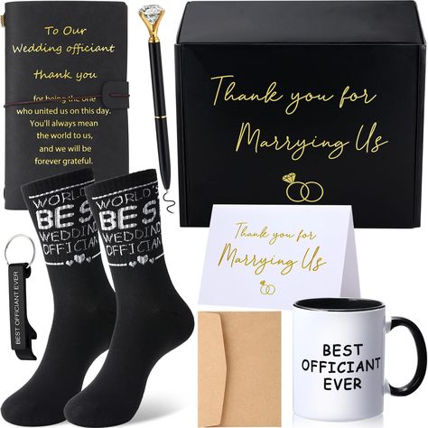 PRICES MAY VARY. Comprehensive Officiant Gift Set: package includes a wedding officiant mug for a warm drink, a journal notebook for note-taking, a greeting card with envelope for messages, a ballpoint pen for smooth writing, a handy bottle opener, a pair of socks and a gift box for added comfort; It's a package of thoughtfulness and care Ideal Size for Practicality: thoughtfully sized, our officiant gift box measures 8.27 x 6.69 x 3.94 inches, ideal for storing all the items included; The leath Officiant Gift, Notes Thoughts, Pen Gift Box, Leather Journal Notebook, Heartfelt Messages, Wedding Officiant, Pen Gift, Leather Journal, Wedding Thank You