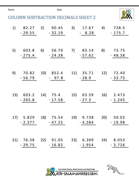 5th Grade Math Practice Subtracing Decimals FF1 Math Worksheets For Kids, Subtraction Worksheets, Free Math Worksheets, Math Practice, Kids Math Worksheets, 5th Grade Math, Math Practices, Free Math, 5th Grades