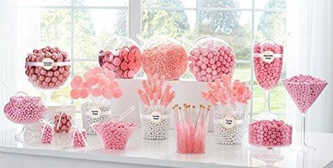 Amazon.com : Light Pink Candy Buffet Set : Grocery & Gourmet Food Gold Candy Buffet, Marshmallow Sweets, Pink Candy Buffet, Chocolate Ice Cream Cone, Heart Marshmallows, Jelly Hearts, Sweet Buffet, Chocolate Stars, Dolly Mixture