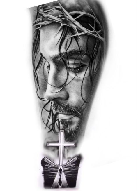 Religous Sleeve Tattoo, Tattoo Jesus Cristo, Jesus Photography, Jesus On Cross Tattoo, Tattoos Jesus, Jesus Sketch, Pet Tattoo Ideas, Christus Tattoo, Tattoo Jesus