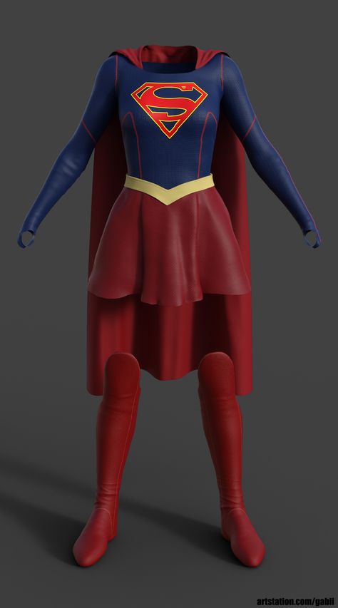 ArtStation - SuperGirl Suit, Gabriel Rusnak Supergirl New Suit, Super Girl Costume Woman, Supergirl Suit Design, Women Hero Costumes, Supergirl Suit, Female Speedster, Superwoman Costume, Supergirl Crossover, Supergirl Outfit