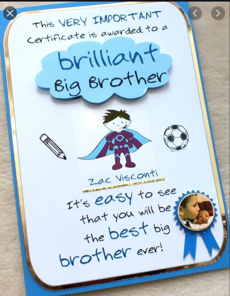 New Big Brother Quotes, Birthday Cards For Big Brother, Big Brother Card Ideas, Diy Rakhi Gifts For Brother, Gift Ideas For Brother Handmade, Diy Certificate Ideas, Cards For Brother Handmade, Brother Card Ideas, Handmade Gift For Brother