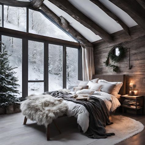 Ski Cottage Winter Cabin, European Bedroom Decor, Winter Cabin Interior, Earth Tones Bedroom, Earth Tones Bedroom Decor, Bedroom Decor Elegant, Earth Tone Bedroom, Winter Bedroom Decor, Elegant Bedroom Decor