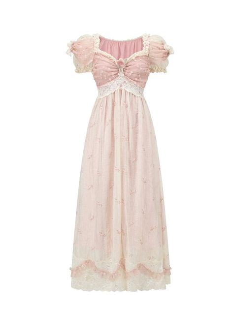 ❤princess flower long dress❤︎ ⚠Please allow 13 days for this item to ship. A Line Pink Dress, Shabby Chic Outfits Women, Pink Milkmaid Dress, Coquette Pink Dress, Lacemade Dress, High Tea Attire, Cute Evening Dresses, Princess Casual Dress, Cute Pink Dresses