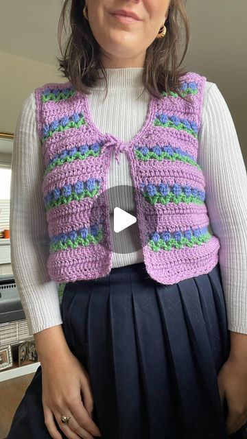 Realm Designs on Instagram: "Styling up my flower garden vest for Autumn 🌷" Crochet Tulip Vest, Crochet Flower Vest, Realm Designs, Flower Vest, Crochet Wear, Crochet Tulip, Vest Crochet, Floral Crochet, Crochet Vest