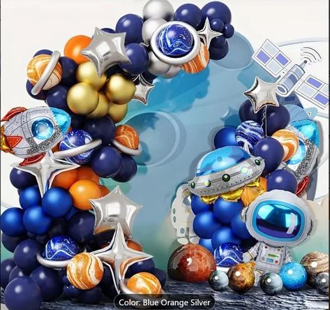 91PCS Space-Themed Party Decorations Galaxy Baby Shower: Blue, Orange, Silver Balloons, and More - Suitable for Birthdays, Graduations, Anniversaries, and More - Latex Balloons Outer Space Party Decorations, Planet Party, Space Party Decorations, Balloon Wreath, Outer Space Party, Space Birthday Party, Silver Balloon, Balloon Kit, Space Birthday